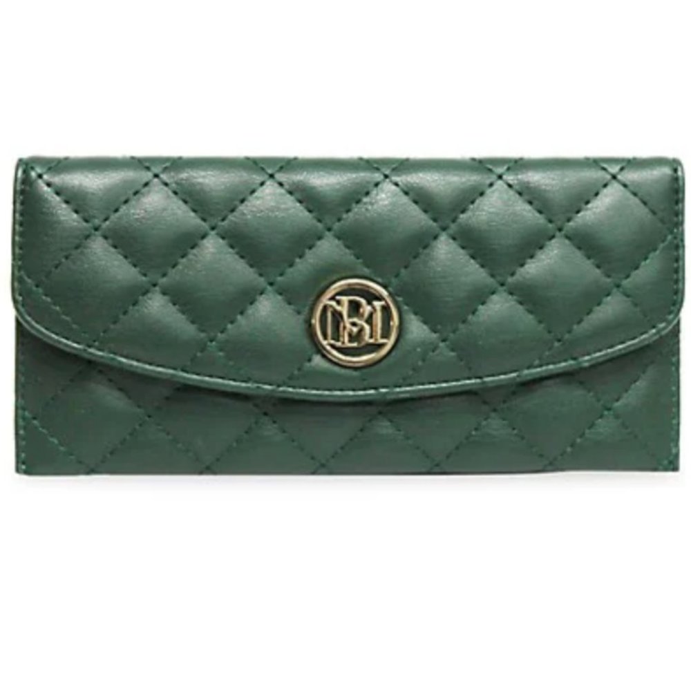 NEW Studio Badgley Mischka Green Long Wallet Diamond Quilted Vegan Leather NWT!